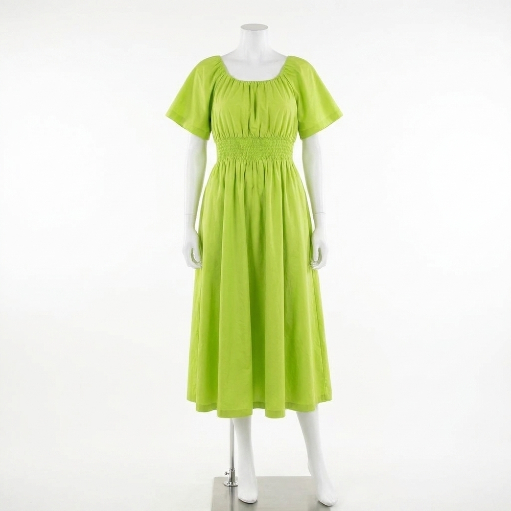 NEW SKIES ARE BLUE poplin short sleeve midi dress in lime green